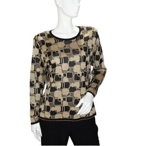 Rochelle California Womens Sweater L Metallic Geometric Print Long Slv Top VTG‎